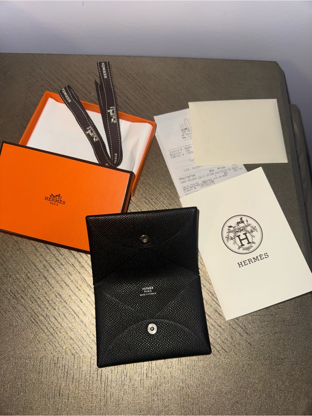 Hermes Black Epsom Leather Snap Coin Pouch